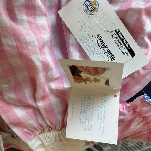 Vive La Fete Smocked Princess Dress Carriage Pink Gingham Baby Size 6 Months NWT - Picture 4 of 14